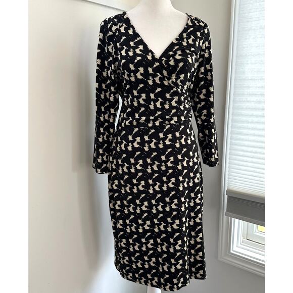 Ann Taylor Dresses & Skirts - Ann Taylor Jersey Faux Wrap Black White 3/4 Sleeve Knee Stretchy Dress Medium